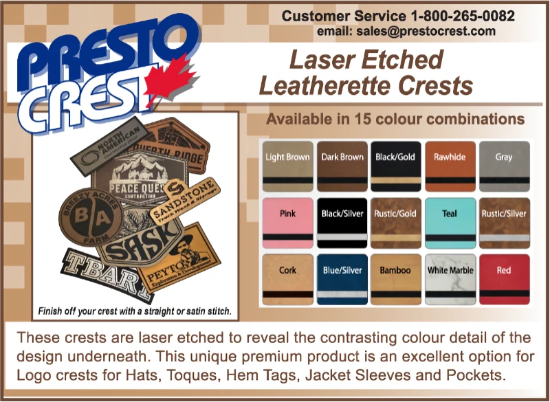 Presto Crest Laser Etched Leatherette Crests